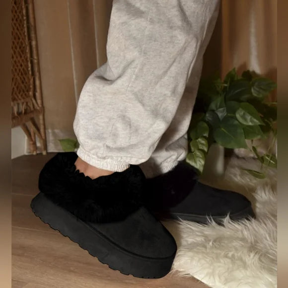 WILD DIVA Faux-Fur Platform Slip-On Booties