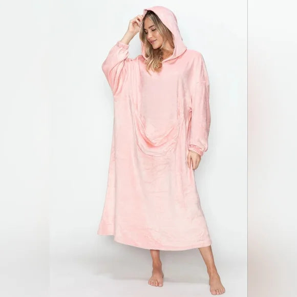 Full Size Pocketed Hooded Lounge Dress