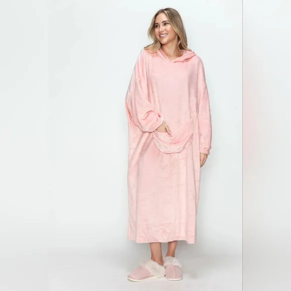 Full Size Pocketed Hooded Lounge Dress