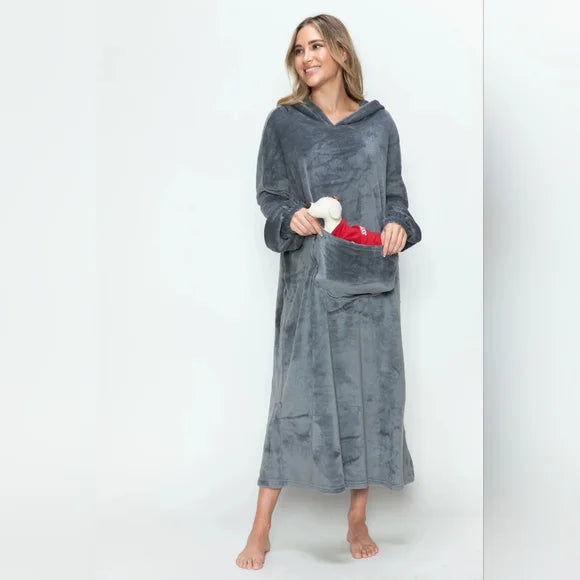 Full Size Pocketed Hooded Lounge Dress