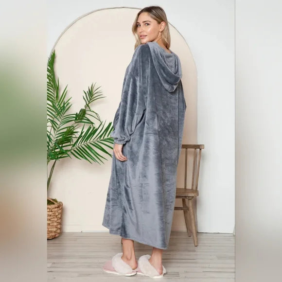 Full Size Pocketed Hooded Lounge Dress