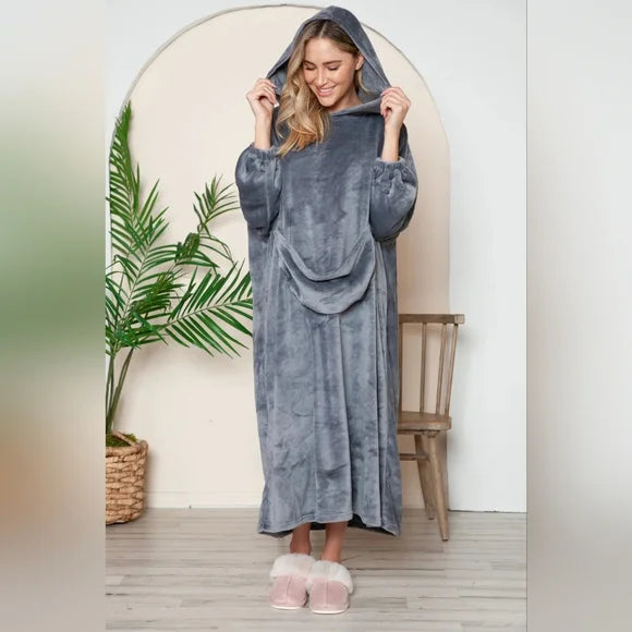 Full Size Pocketed Hooded Lounge Dress