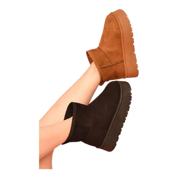 WILD DIVA Suede Black Round Toe Platform Booties