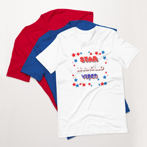 Get ready to rock the Red White & Blue Star Spangled Vibes Unisex t-shirt