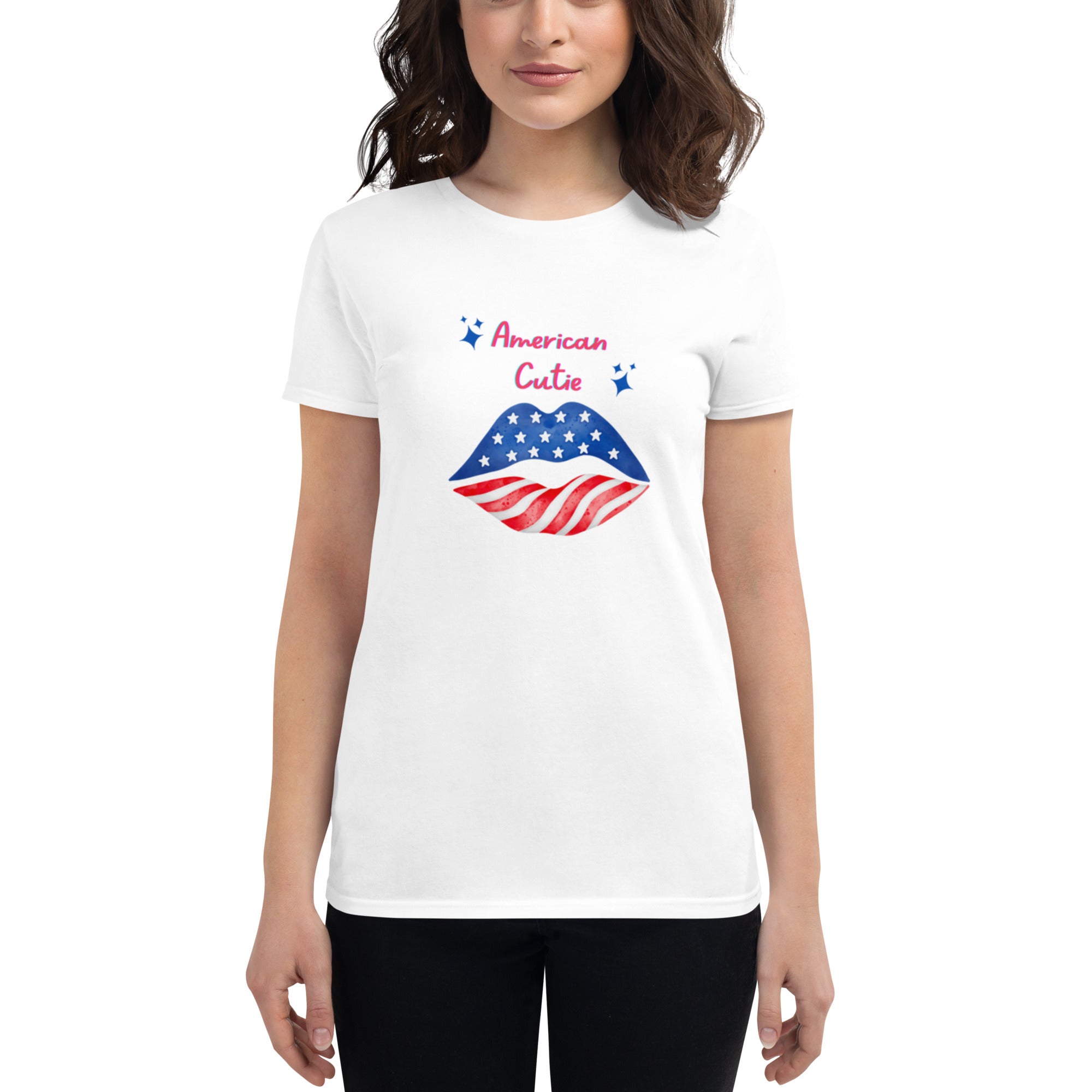 Show off your patriotic pride with this American Cute Girl Women's short sleeve t-shirt