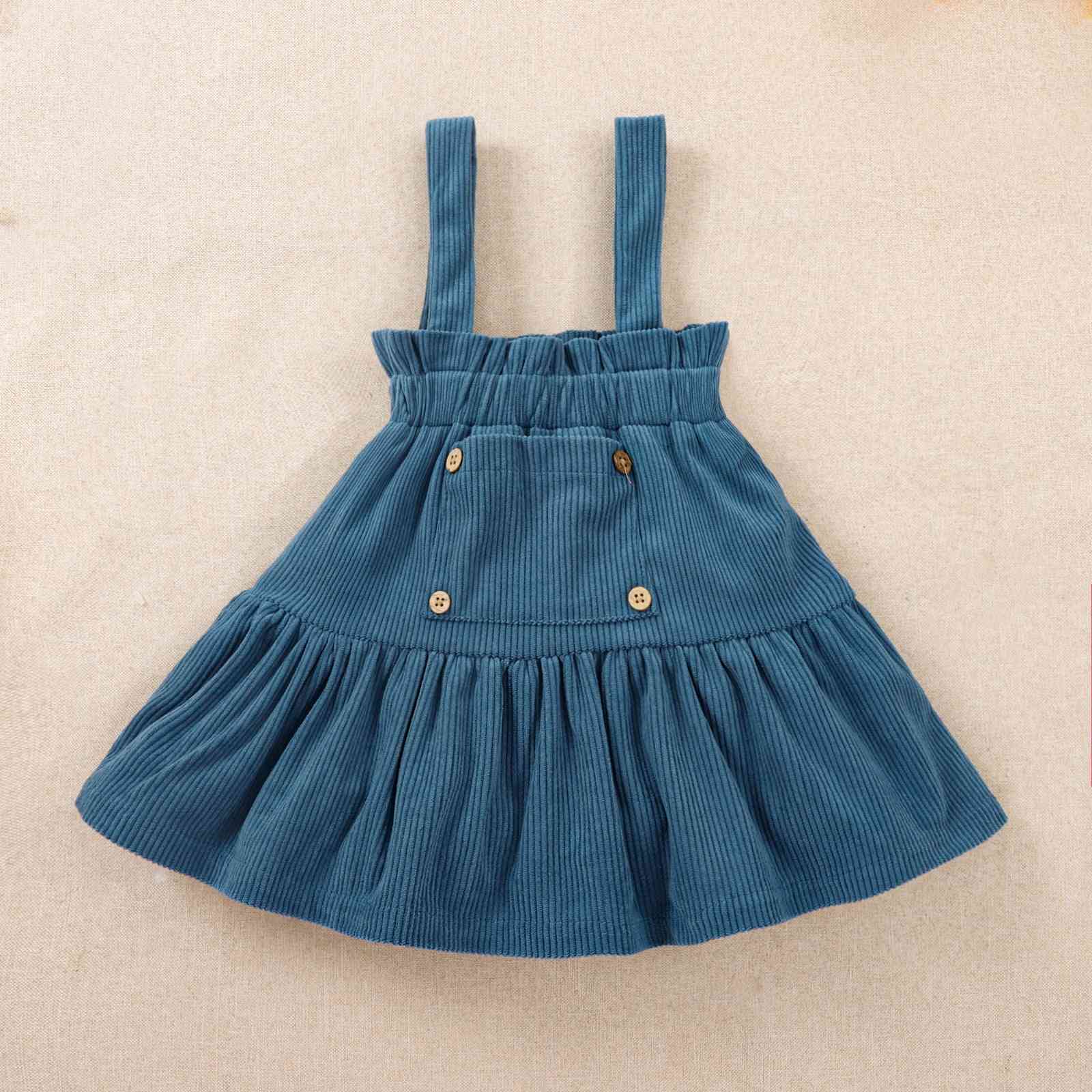 Puff Sleeve Round Neck Top and Buttoned Overall Dress Set