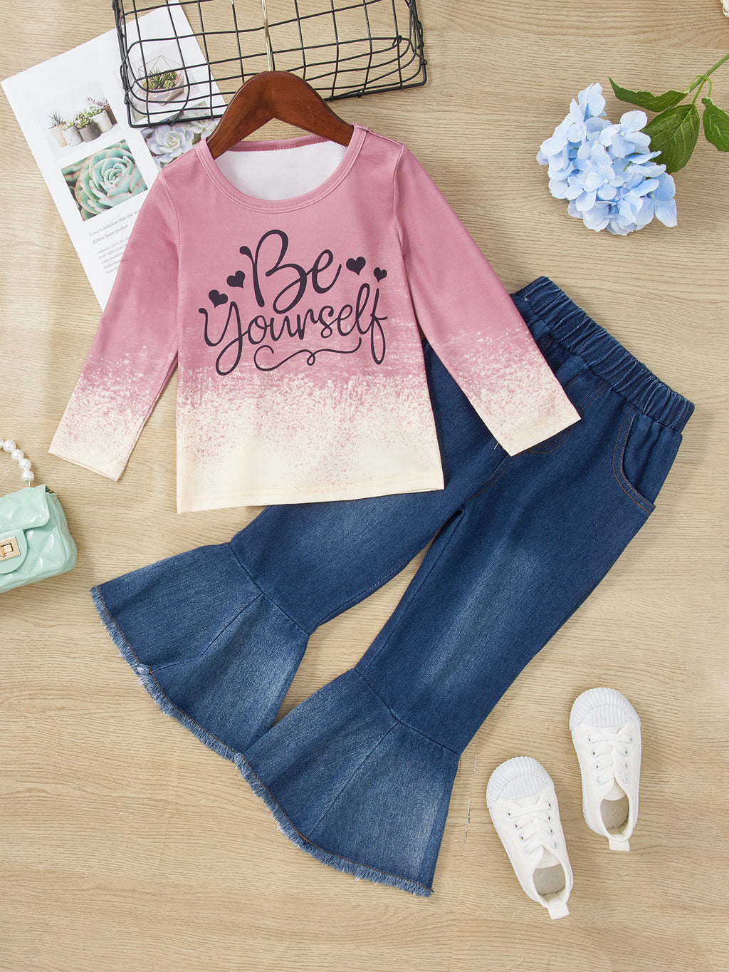 Girls BE YOURSELF T-Shirt and Bell Bottom Jeans Set - Edy's Treasures