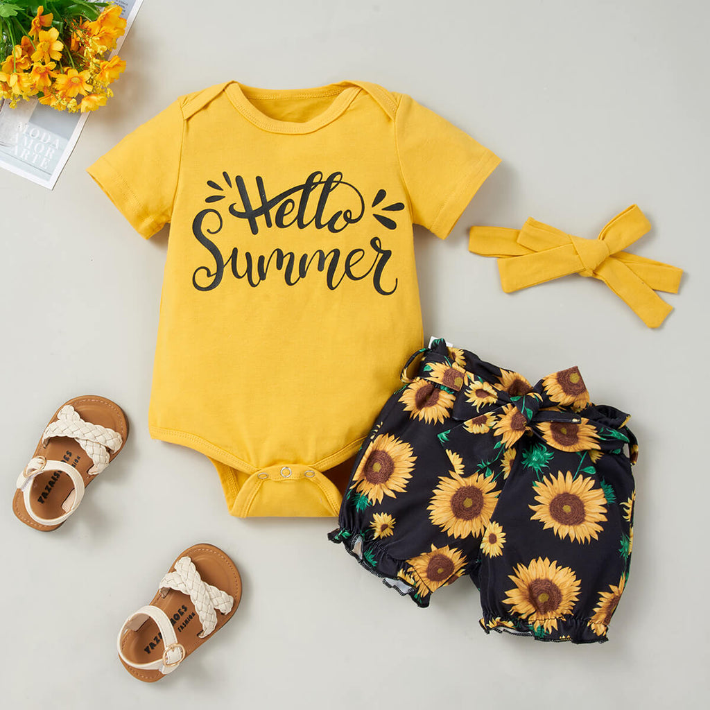 Baby Girl Graphic Bodysuit and Printed Shorts Set - Edy's Treasures