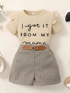 Ribbed Round Neck Short Sleeve Top and Plaid Shorts Set