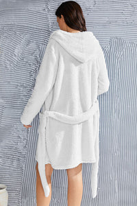 Fuzzy Tied Pocketed Hooded Lounge Nightgown