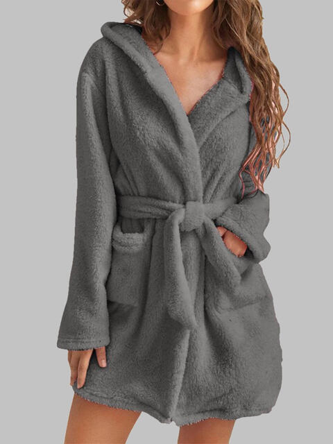 Tie Waist Hooded Robe