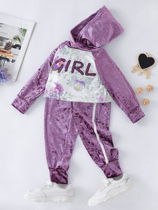 Girls Floral Hoodie and Side Stripe Pants Set - Edy's Treasures