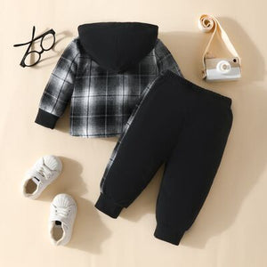 Plaid Button Up Hooded Shacket ann Pants Set