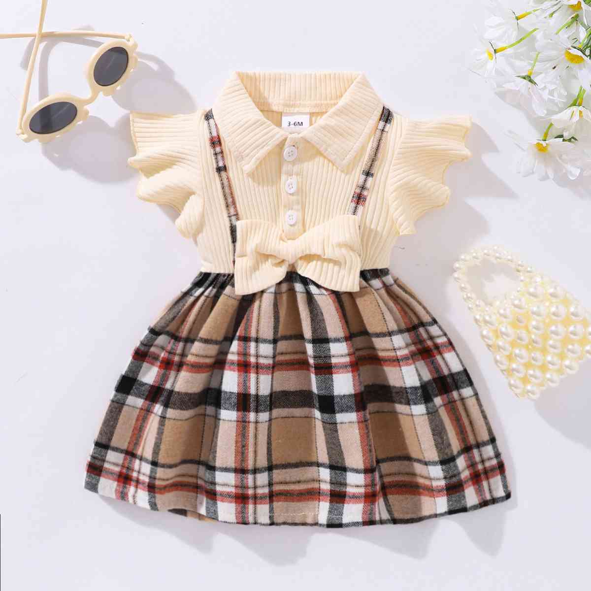 Baby Girl Plaid Collared Bow Detail Dress