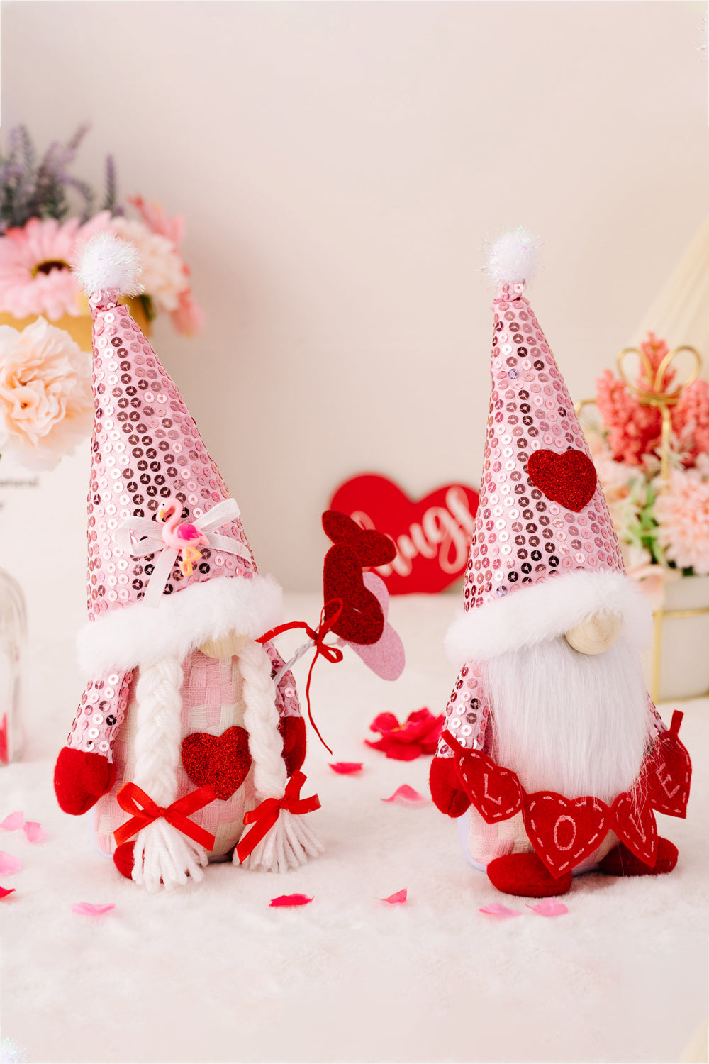 Valentine's Day Sequined Heart Pointed Hat Faceless Gnome