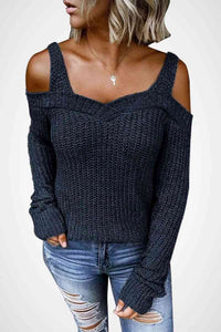 Long Sleeve Cold Shoulder Sweater - Edy's Treasures