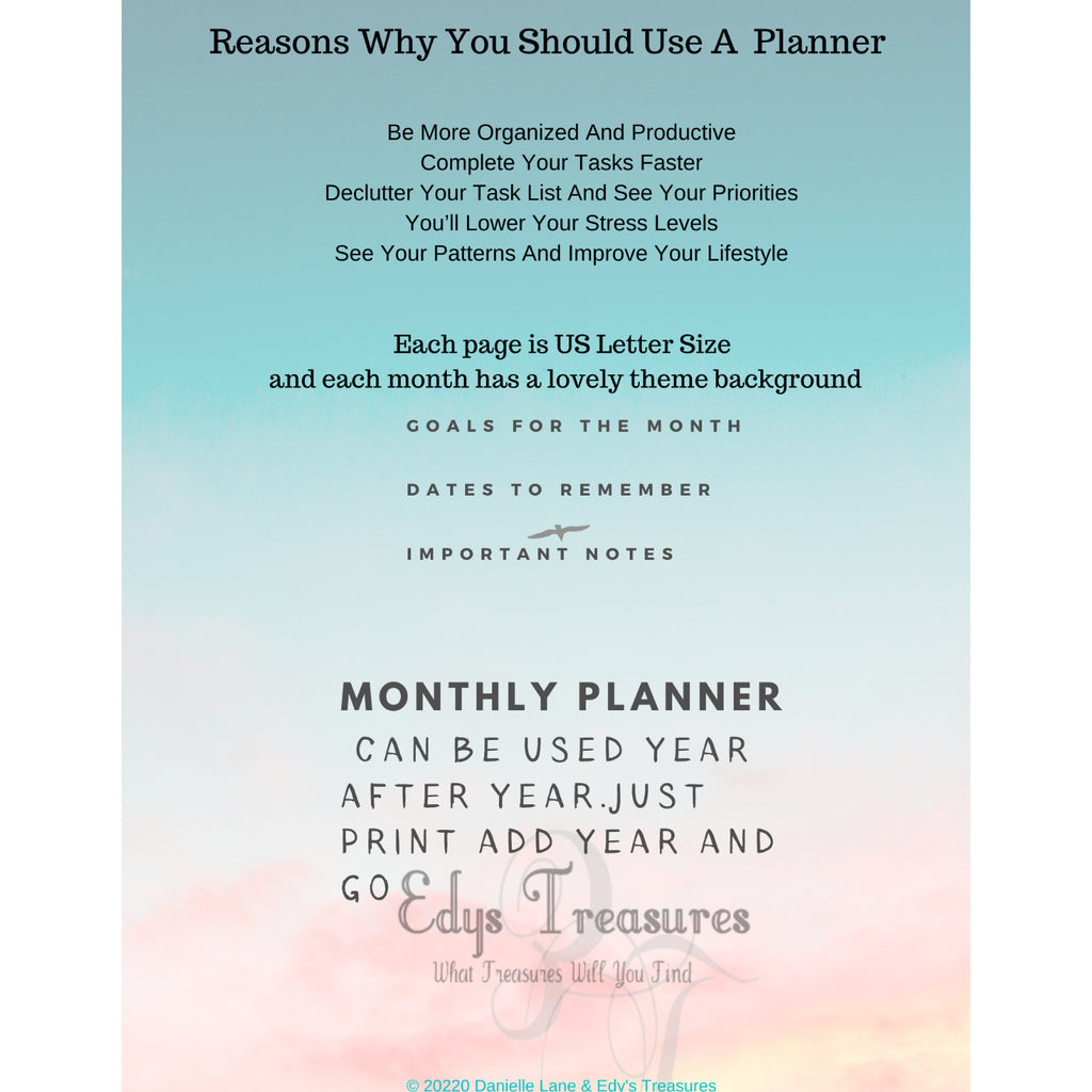Monthly Planner Printable - Edy's Treasures