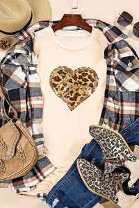 Heart Leopard Sequin Short Sleeve T-Shirt