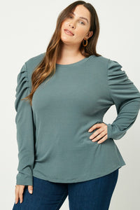 Plus Size Pleated Puff Shoulder Top - Edy's Treasures