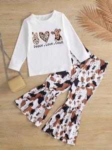 Girls Graphic T-Shirt and Cow Print Pants Set - Edy's Treasures