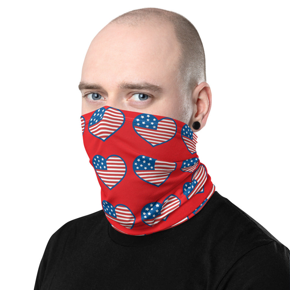Unisex Made In The USA Heart American Flag Neck Gaiter, Face mask, Dust Mask, Washable Mask, Reusable Mask - Edy's Treasures